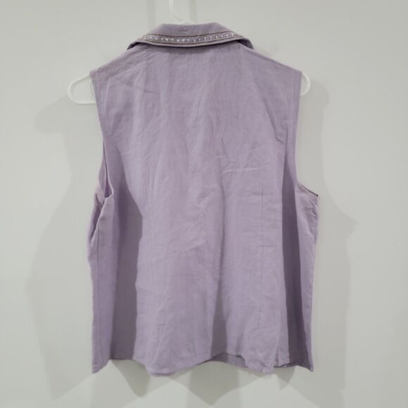 Vintage Womens Linen Button Up Shirt Size XL Purple Rhinestones Western - Picture 2 of 7